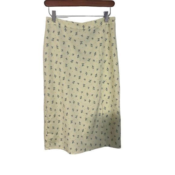 BCBGeneration Dainty Ditsy Slit Front Midi‎ Skirt in Yellow Size 4 NWT - Picture 4 of 9